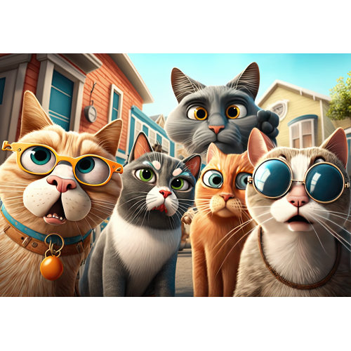 Puzzle personalizat, Oktane, Gang of funny cartoon cats with sunny glasses, suprafata din carton, A4, 120 piese